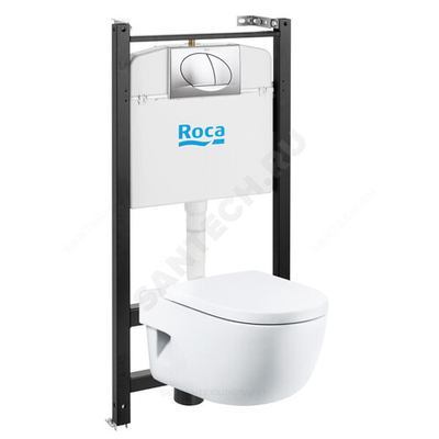 Комплект 4 в 1 инсталляция + кнопка смыва хром + унитаз подвесной сиденье supralit микролифт Meridian Roca 893104110