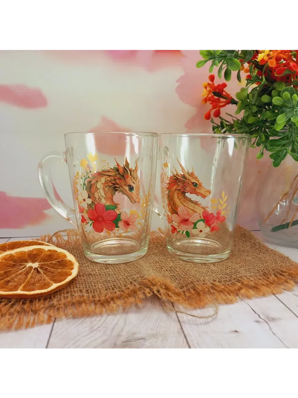 Кружка 300мл, 2 штуки с рисунком.