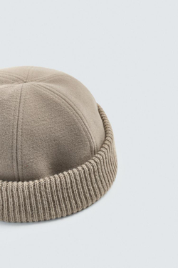 ZARA КОРОТКАЯ КОМБИНИРОВАННАЯ ШАПКА, БЕЖЕВЫЙ