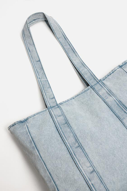 ZARA СУМКА-ШОПЕР ДЖИНСОВАЯ С ЭФФЕКТОМ СТИРКИ, СИНИЙ