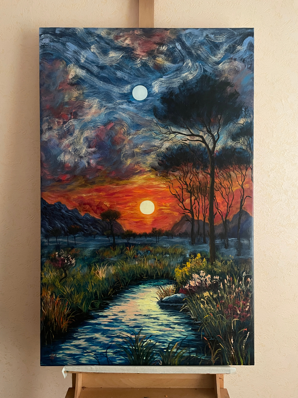 Картина маслом на холсте "Солнце и Луна" 70х110 см. Деревянный подрамник. Художник Наталия Осадчук