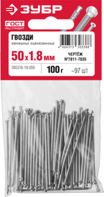 ЗУБР 50 x 1.8 мм, цинк, 100 г, финишные гвозди (305316-18-050)