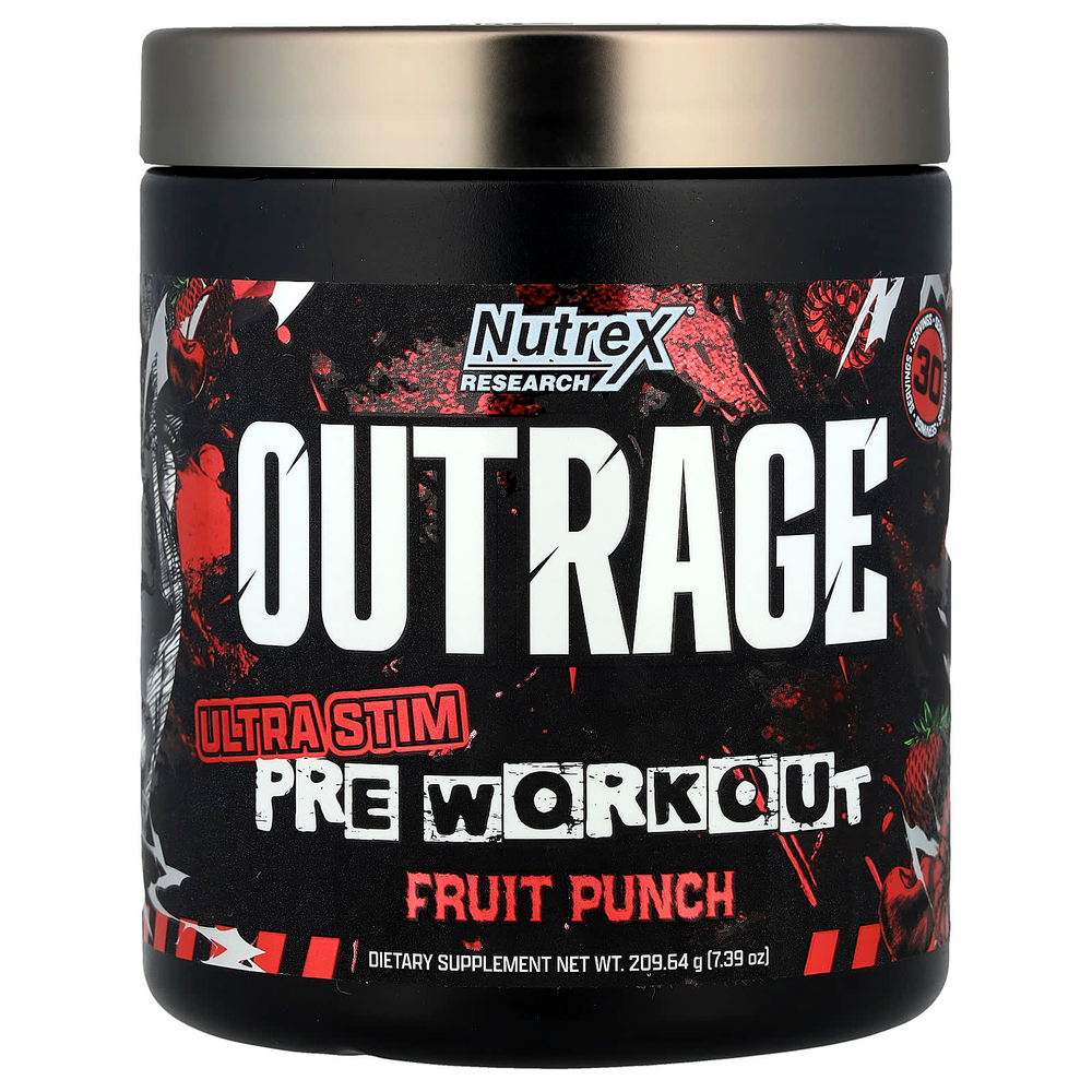 Nutrex Research, Outrage, Ultra Stim перед тренировкой, фруктовый пунш, 209,64 г (7,39 унции)