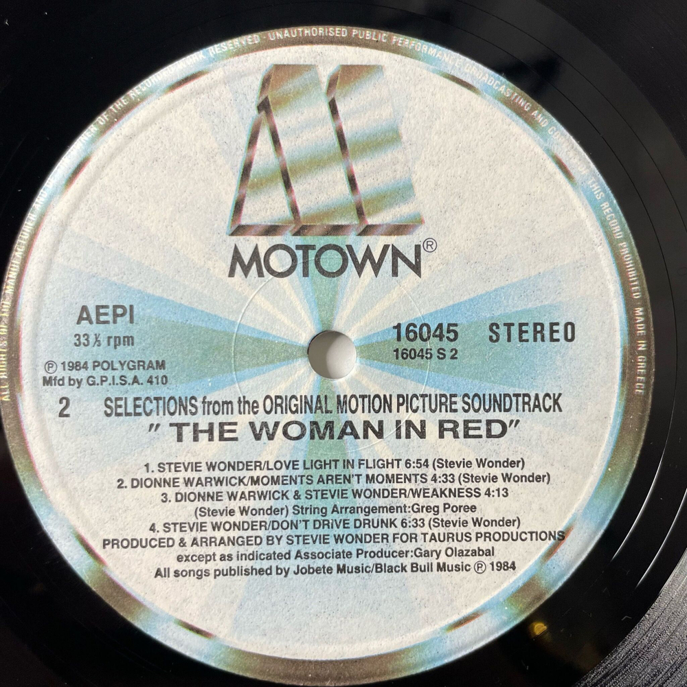 Винтажная виниловая пластинка LP Stevie Wonder The Woman In Red Женщина В Красном (Selection From The Motion Picture Soundtrack) (Греция 1984)