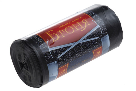 Мешки для мусора Броня 120л 10 шт/уп 60мкм 70смх110см черные вес рулона 860г вес мешка 86г ПВД дно плоское,без шва и боковых фальцев Ромашка ВР-0010