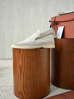 Светло-бежевые лоферы Loro Piana Summer Walk с плетением по периметру
