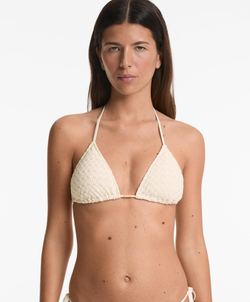 OYSHO Треугольный бикини-топ связанный крючком, экрю