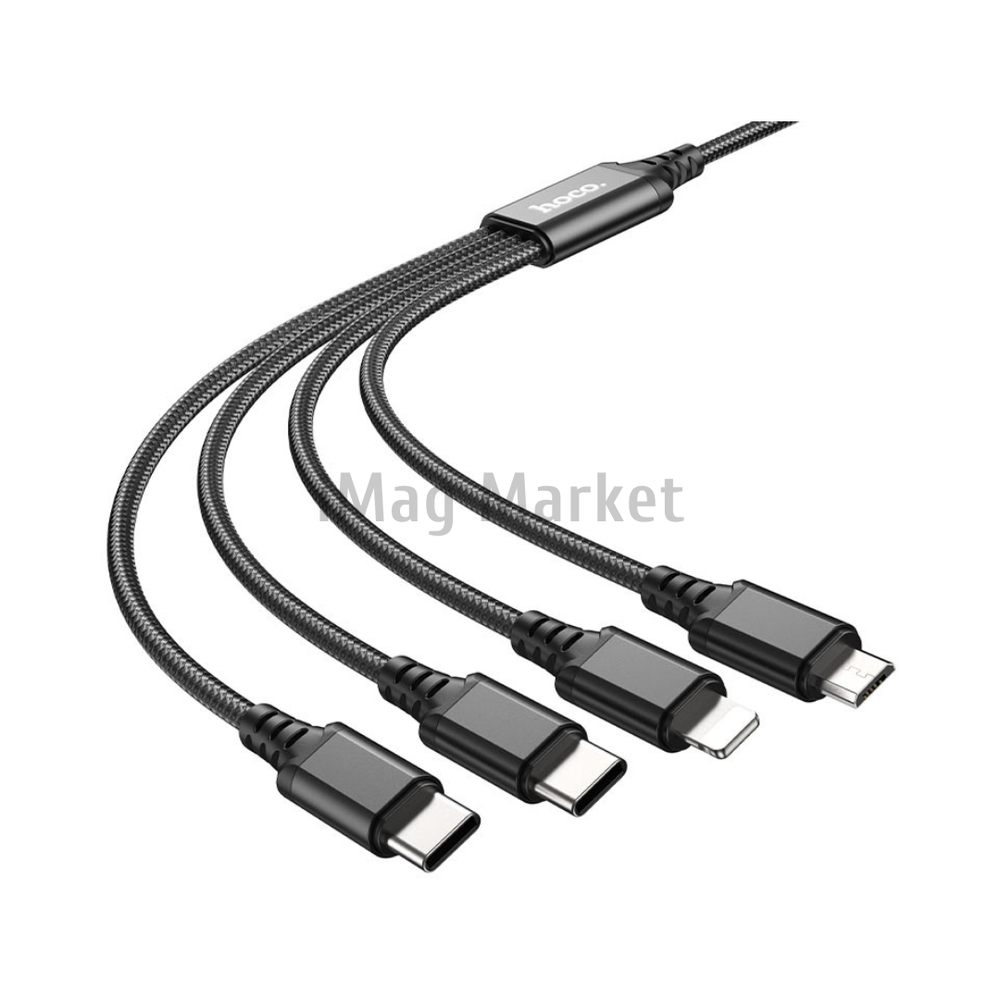 Зарядный кабель Hoco X76, USB-A - Lightning/micro-USB/2xType-C, 2A, 10W, 1 м, черный