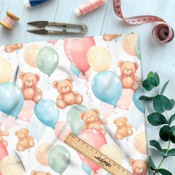 Ткань премиум габардин игрушечные медведи с разноцветными шарами