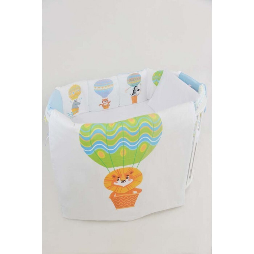 Комплект в кроватку 6-ти предметный (17 пред. подушечки), ЗВЕРЯТА НА ВОЗДУШНОМ ШАРЕ, поплин