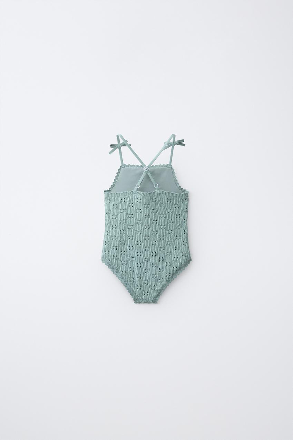 ZARA КУПАЛЬНИК ИЗ КРУЖЕВА КРОШЕ, ЦВЕТ МОРСКОЙ ВОЛНЫ