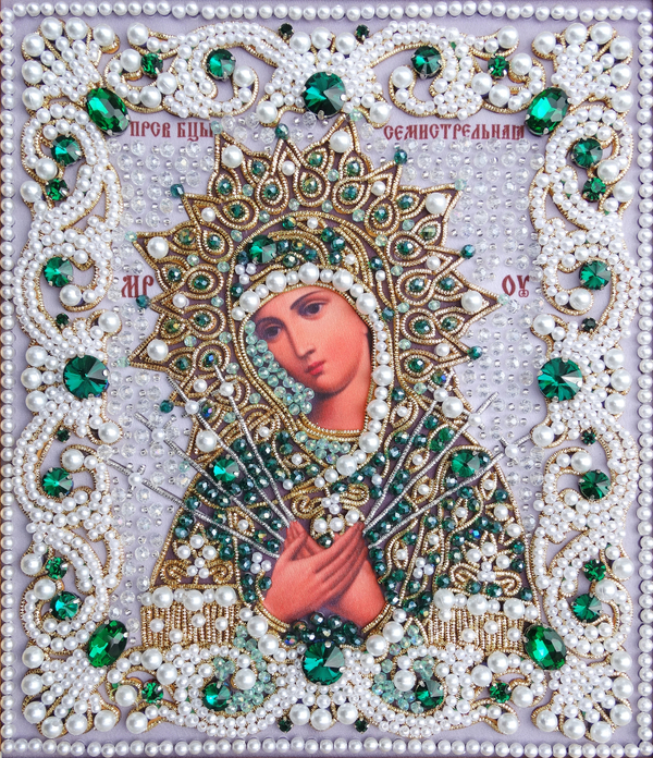ЖС-4-ЗИ Набор для вышивания хрустальными камнями Богородица Семистрельная (изумрудный)