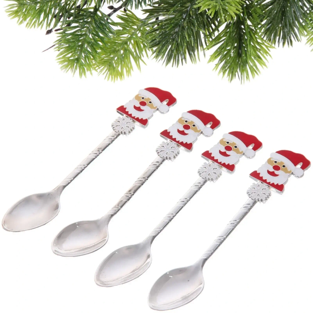 Набор ложек для десерта 4шт «Дед Мороз, цвет серебро