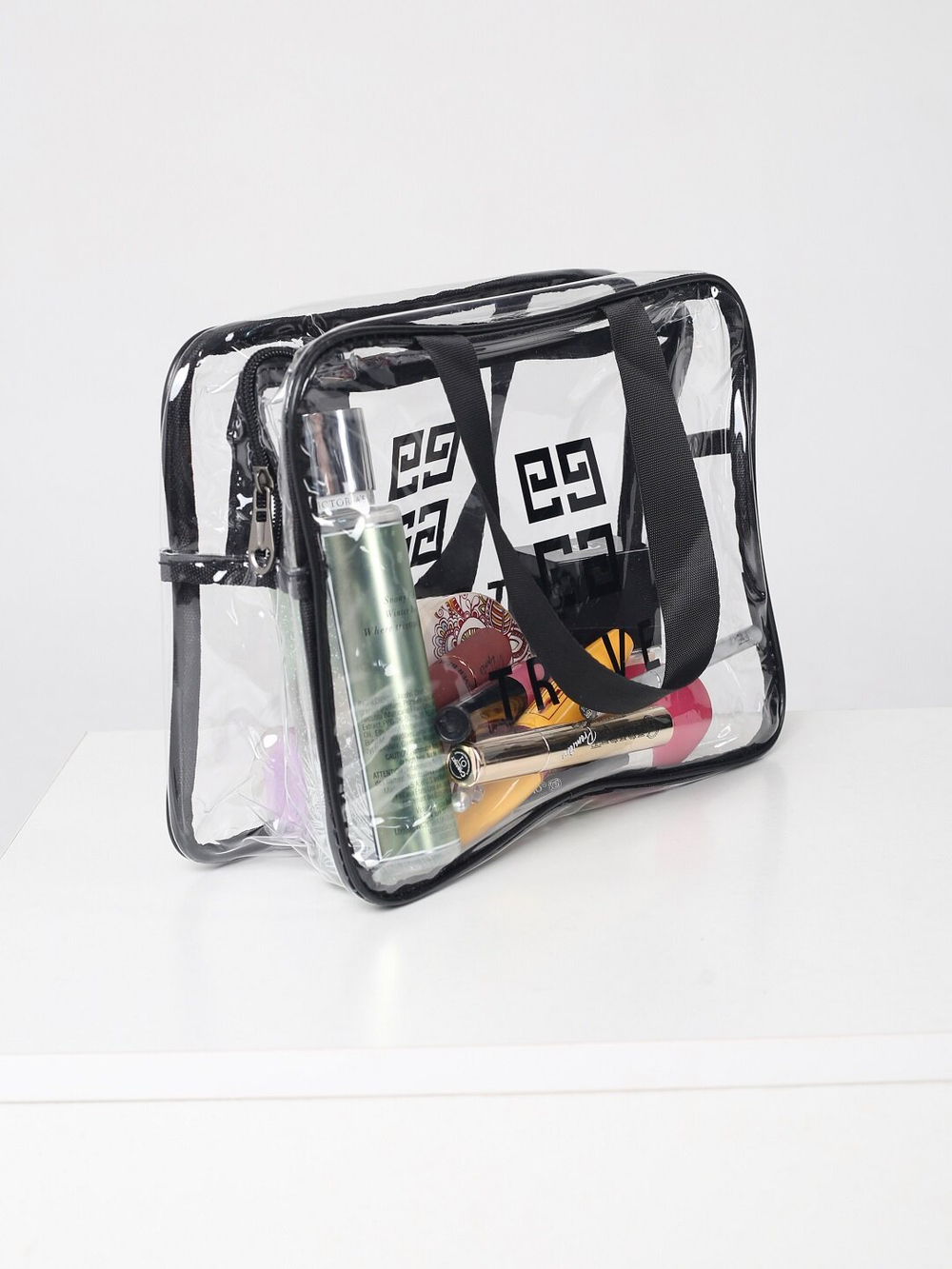 Косметичка водонепроницаемая ПВХ на молнии сумочка с ручкой TRAVEL, прозрачная 29,5*11*21см