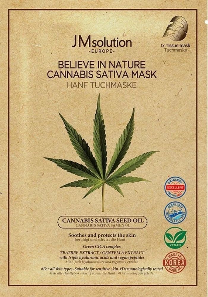 Тканевая маска с маслом семян конопли JMSOLUTION Believe In Nature Cannabis Sativa Seed Oil Mask