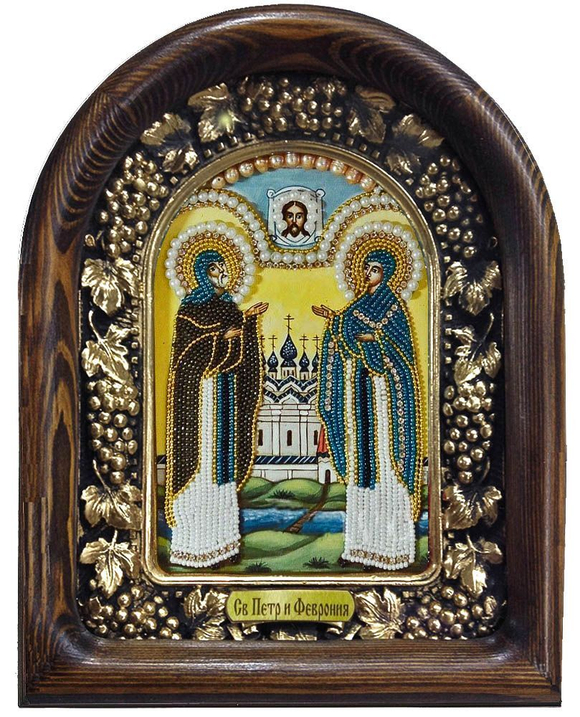 Икона Святые благоверные Петр и Феврония бисер