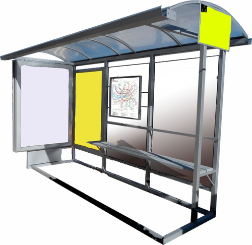 Остановочный павильон каленое стекло, количество рекламных блоков одно