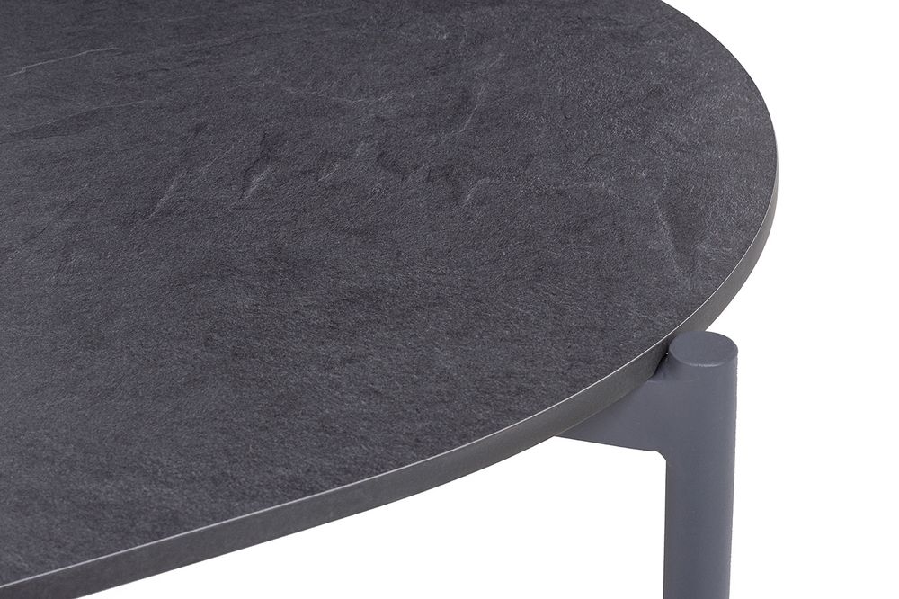 "Канны" лаунж-зона 4-местная (разборная) из роупа со столиком "Диего" цвета "серый гранит", роуп темно-серый круглый, ткань темно-серая