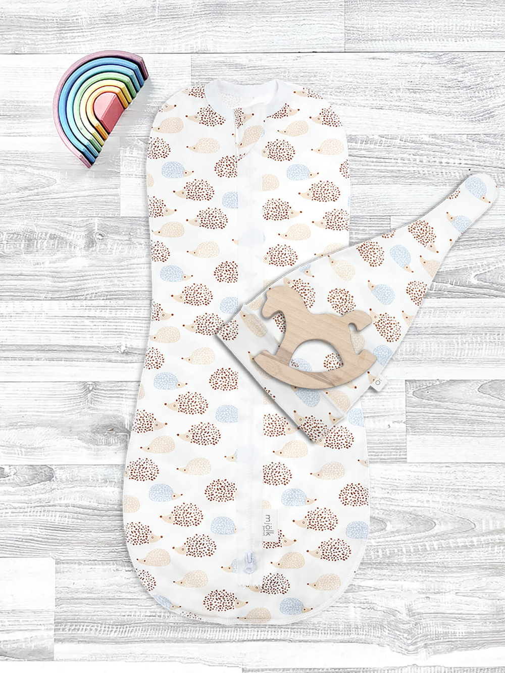 Пеленальный кокон и шапочка Mjölk Ёжики на экрю