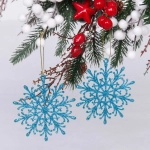 Подвески в блестках «Снежинки волшебные» 9 см (набор 2шт), голубой