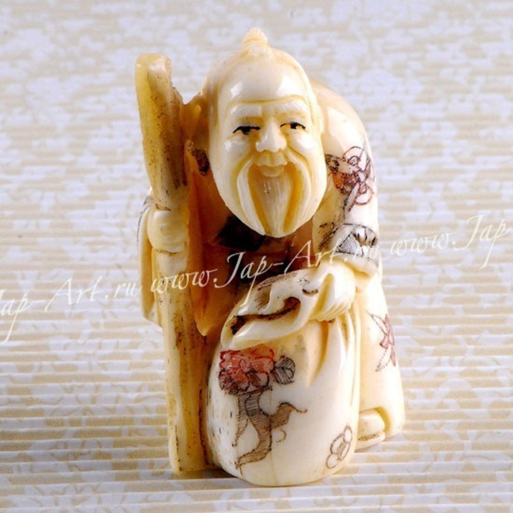 Нэцкэ Старец с мешком и посохом