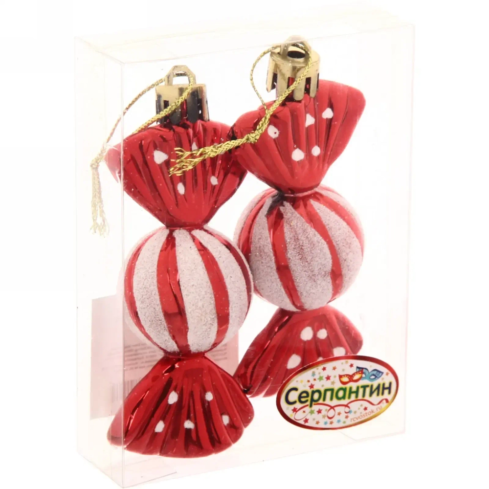 Ёлочные игрушки «Таинственное очарование» Конфетки 8 см (набор 2шт), красный