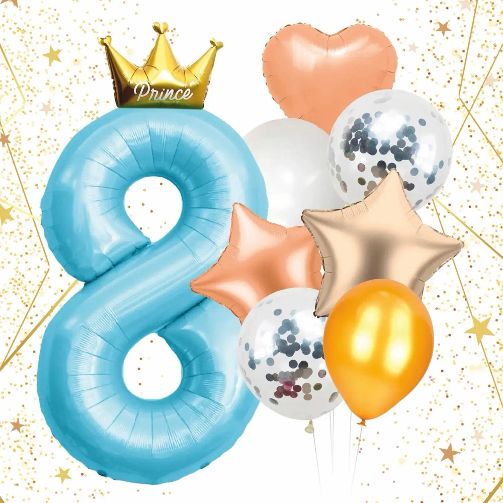 Набор шаров 8 шт «8 - Prince», голубой (цирфа + 7 шаров)