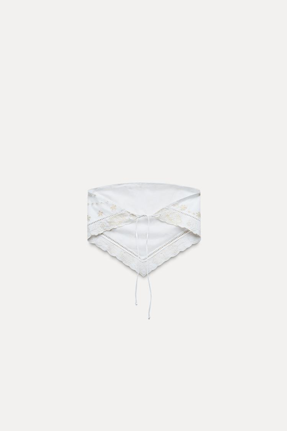 ZARA ВЫШИТЫЙ ТОП БЕЗ БРЕТЕЛЕК, ЖЕЛТОВАТО-БЕЛЫЙ