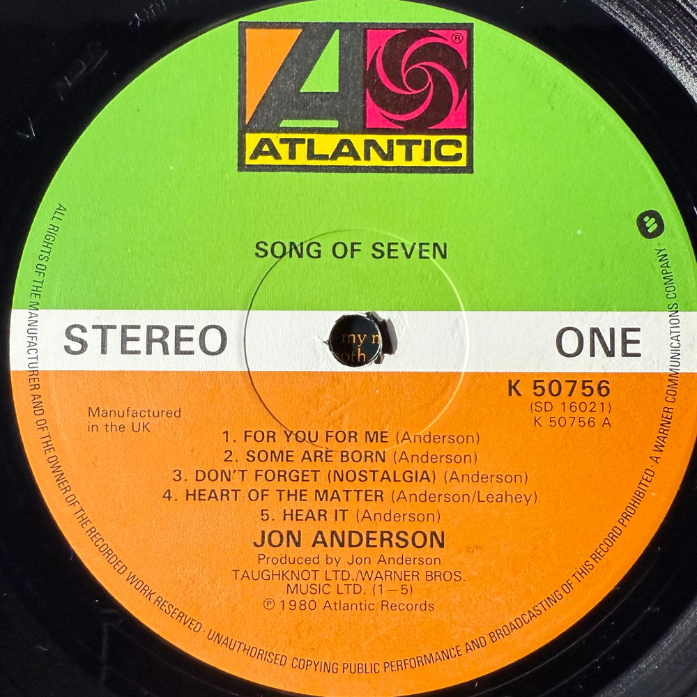 Jon Anderson ‎– Song Of Seven (Англия 1980г.)