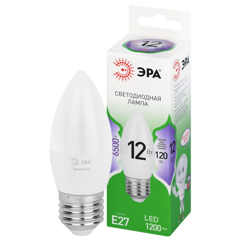 Лампа светодиодная ЭРА GREEN LINE LED B35-12W-865-E27 GL 12Вт свеча холодный свет E27 | Лампы cветодиодные Свеча (B/C)