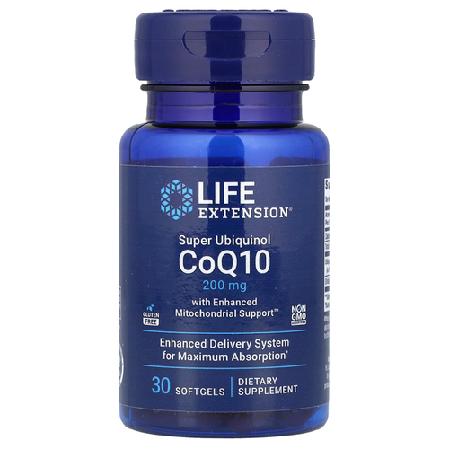 Life Extension, Super Ubiquinol CoQ10 с улучшенной поддержкой митохондрий, 200 мг, 30 гелевых капсул