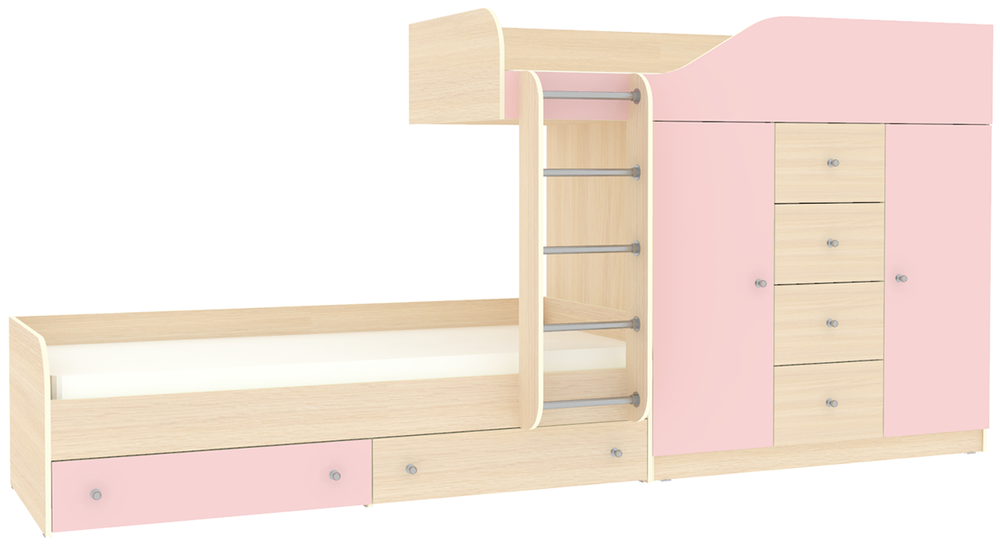 Двухъярусная кровать КарИВи Астра 6  Дуб Молочный Розовый