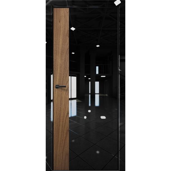 Купить Межкомнатная дверь глянец Pt 6 Платина crystall black кромка Al Black Edition вставка орех пекан