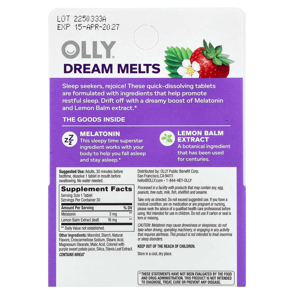 OLLY, Sleep, клубника`` 30 таблеток