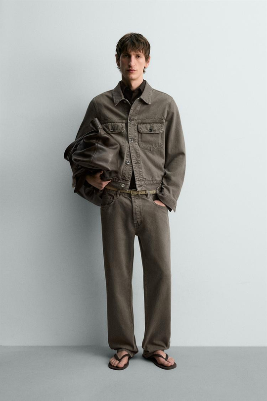 ZARA ДЖИНСЫ STRAIGHT FIT, ЗЕЛЕНЫЙ/СЕРЫЙ