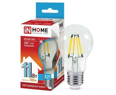 Лапочка ASD/inHome Deco ЛОН A60 E27 11W(990lm) 4000К 4K прозрачная 6145, 1 шт.