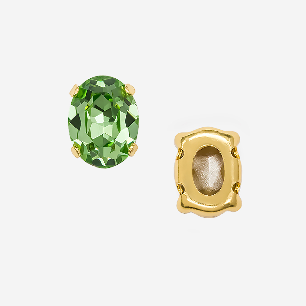 Кристалл Овал (Oval Fancy Stone) в цапах, оттенок "Перидот"/"Peridot", 8*6мм, позолота