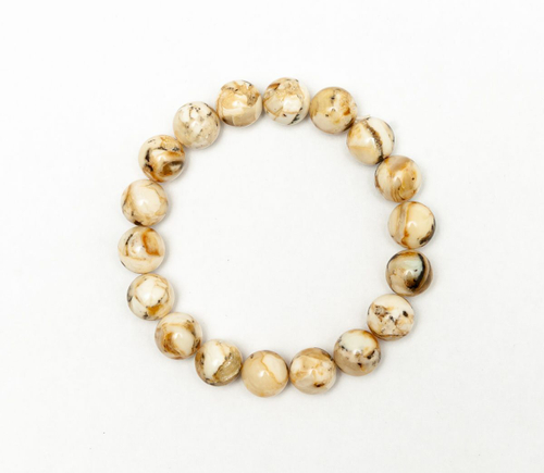 Браслет из белого пейзажного янтаря, бусины 10 мм. Янтарь натуральный калининградский