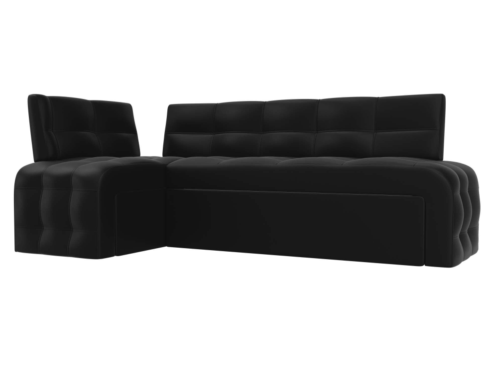 Диван кухонный угловой Люксор левый угол, Черный, Экокожа, 28599L