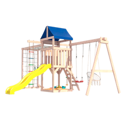 Детская площадка Fun Land неокрашенная с сеткой, рукоходом, качелями и плетенным креслом