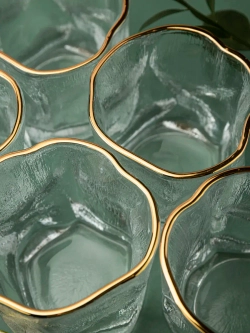 Набор изогнутых бокалов, лед, 250 мл. 6 шт с золотой каймой