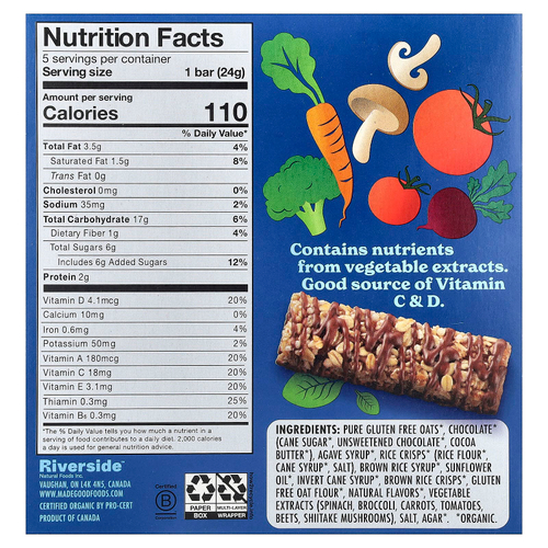 MadeGood, Батончики мюсли, с шоколадом, ваниль, 5 батончиков, 24 г (0,85 унции)