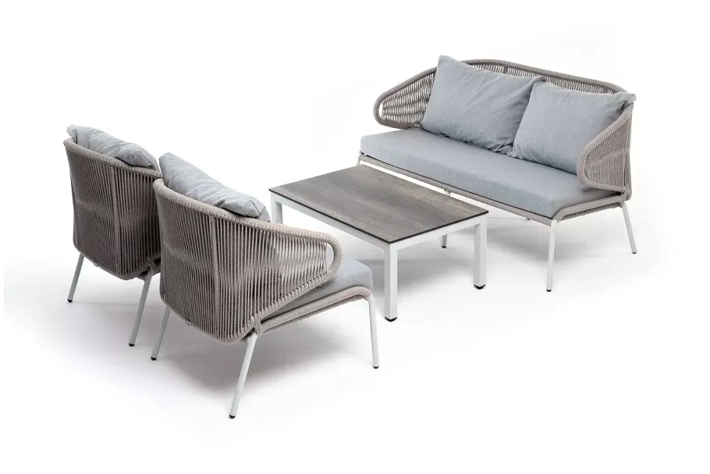 "Милан" лаунж-зона 4-местная плетеная из роупа (веревки), каркас алюминиевый светло-серый, роуп серый меланж