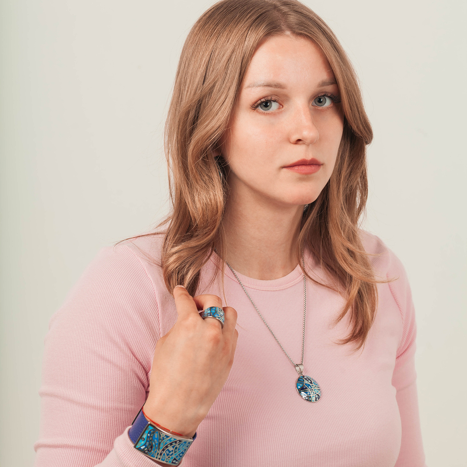 Браслет Fiore Luna на кожаном синем ремешке CB00230-12 BL/S