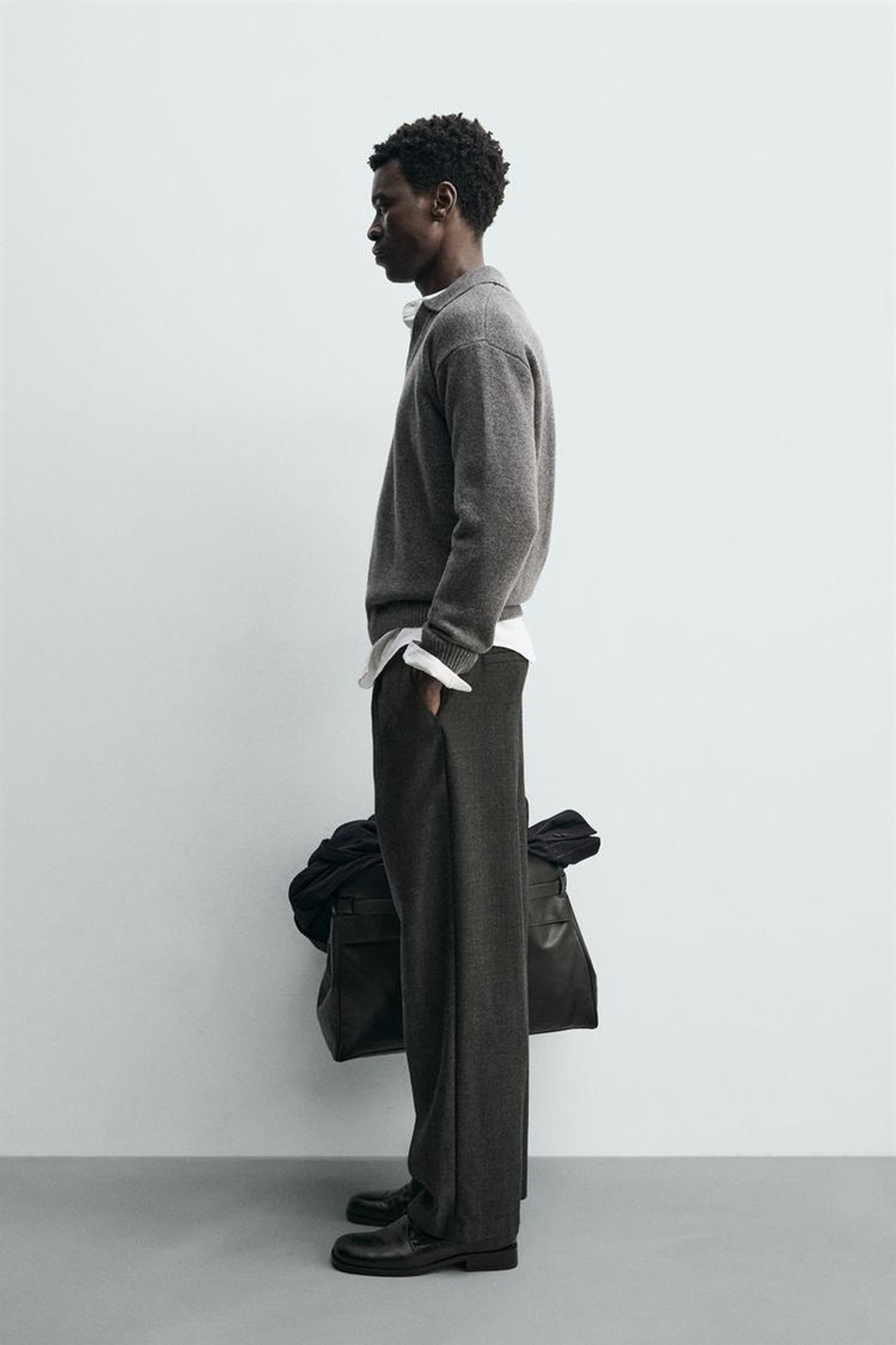 ZARA ПОЛО ИЗ ШЕРСТИ И КАШЕМИРА, СЕРЫЙ МЕЛАНЖ