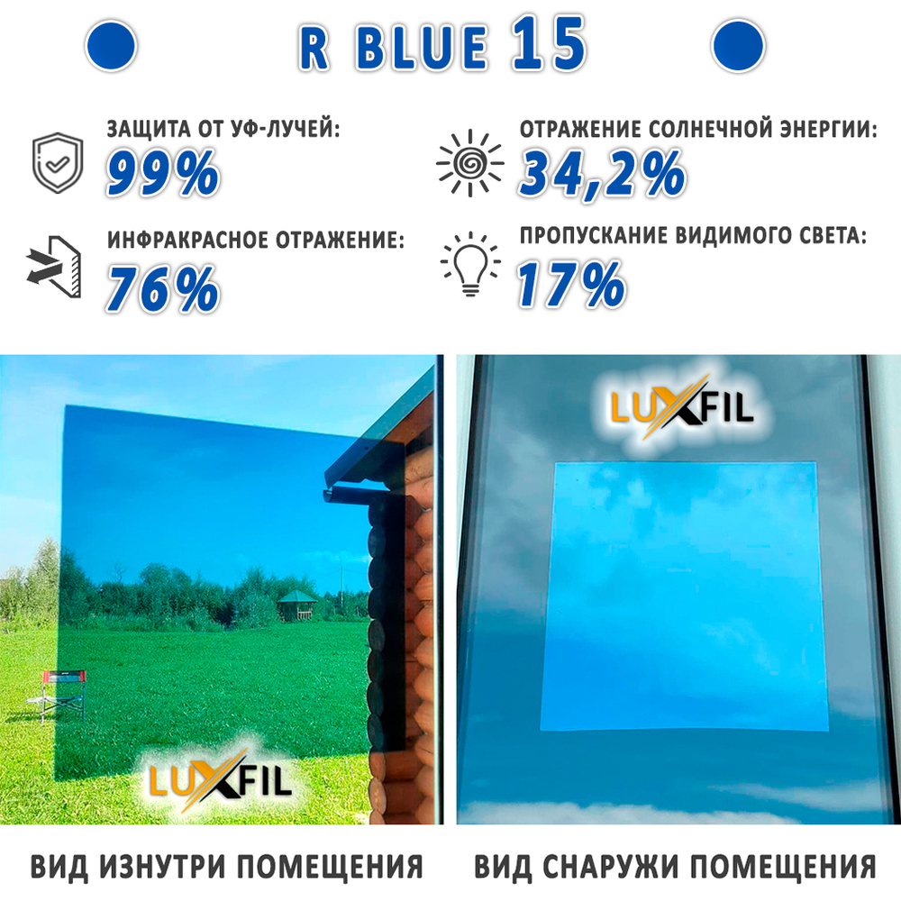 Пленка солнцезащитная зеркальная R BLUE 15 LUXFIL, (рулон)
