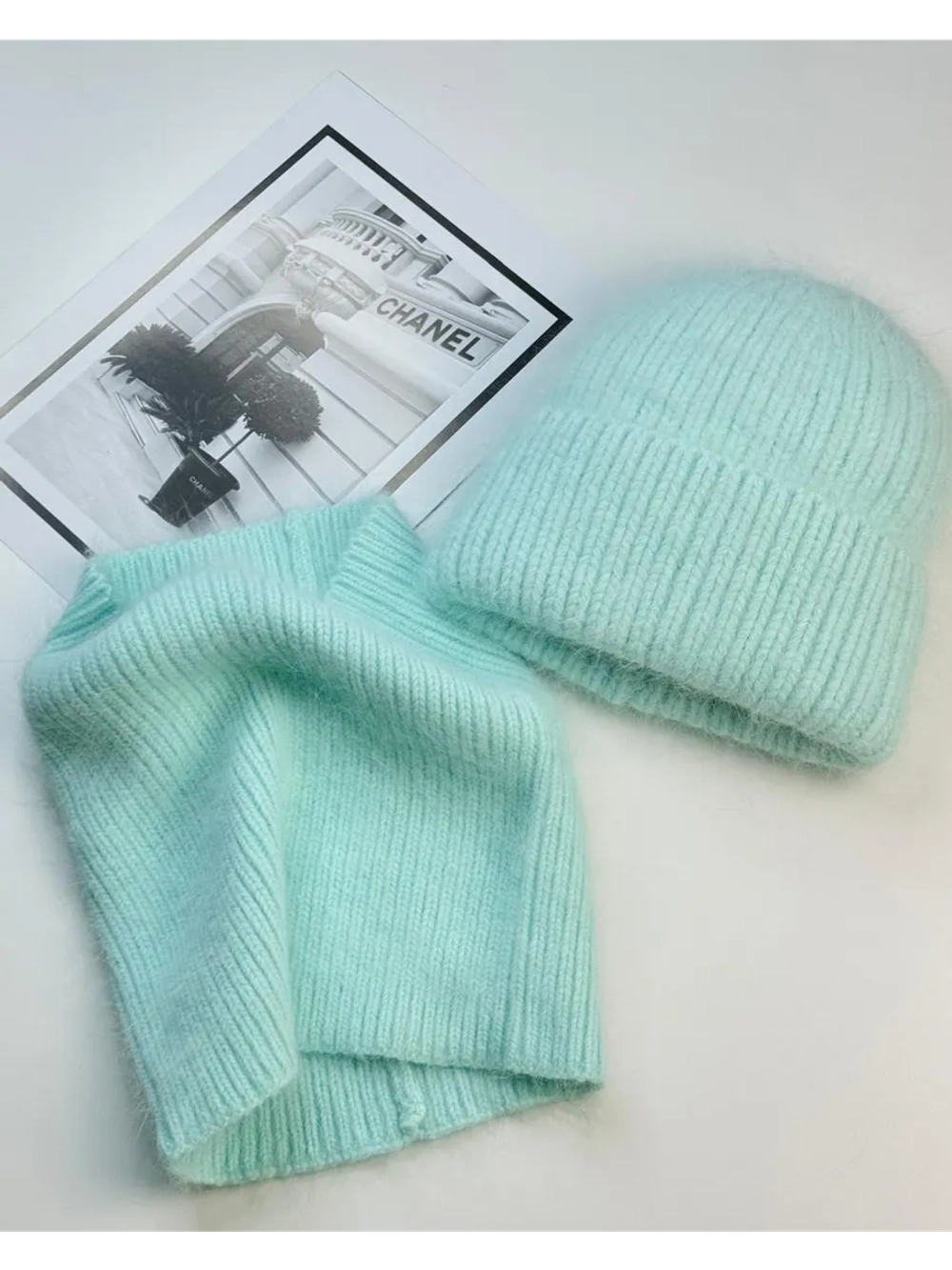 комплект шапка с шарфом- снуд зимний вязаный