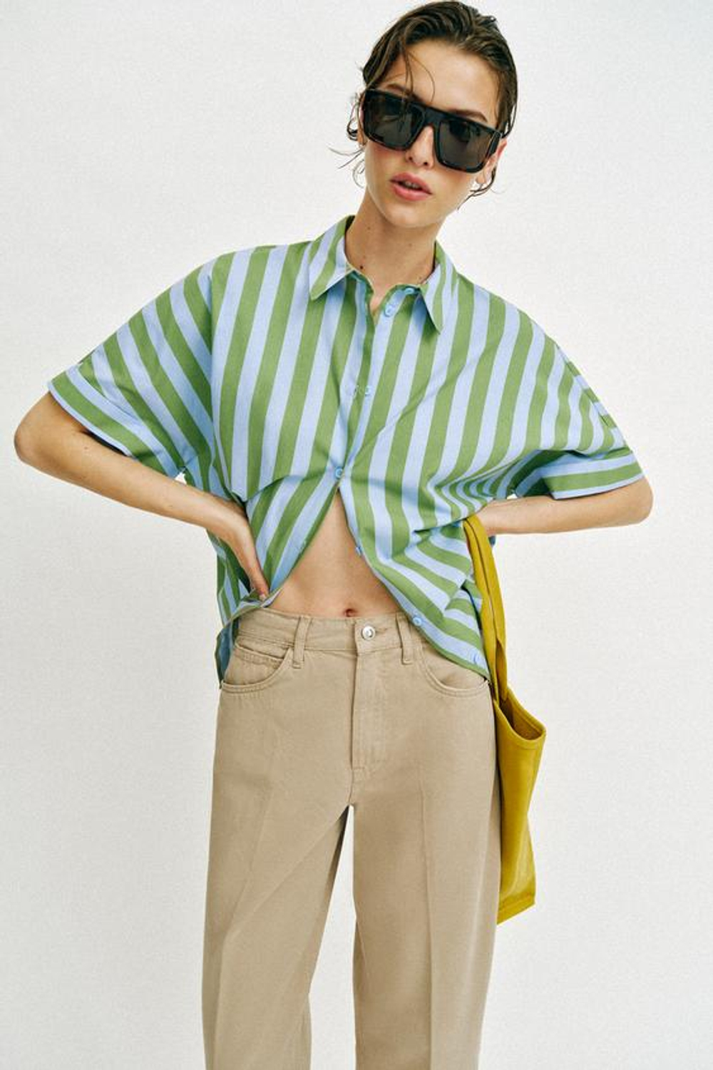 ZARA БРЮКИ BARREL СО СТРЕЛКАМИ, СВЕТЛЫЙ ЖЕЛТО-КОРИЧНЕВЫЙ