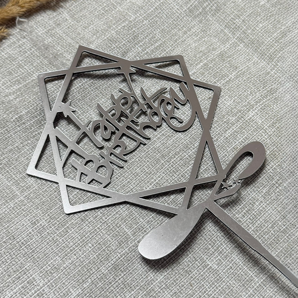 Свеча-топпер «Happy Birthday» в серебряном цвете