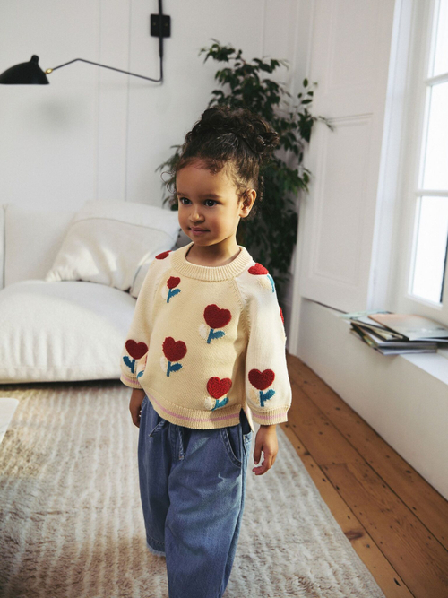 Свитер и джинсы широкие в комплекте для девочки Next E25-171, Светло-желтый, Синий